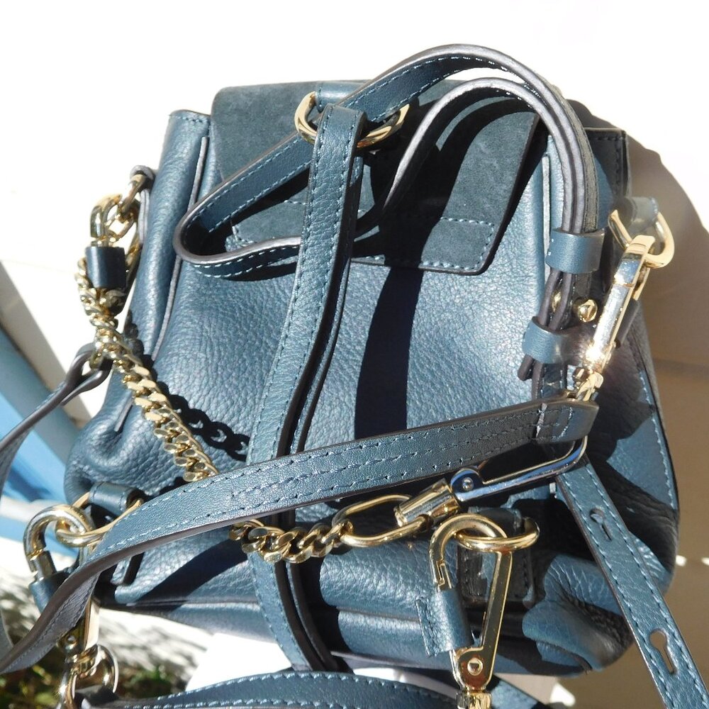 Chloe′ Color block Blue Leather Mini Faye Backpack - Picture 11 of 12